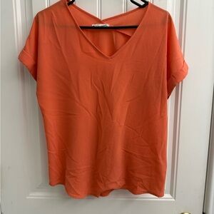 Pink Rose Vibrant Orange V-Neck Tee